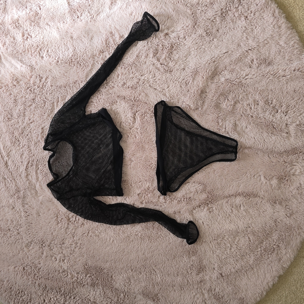 Black Swim Coverup with Textured Design